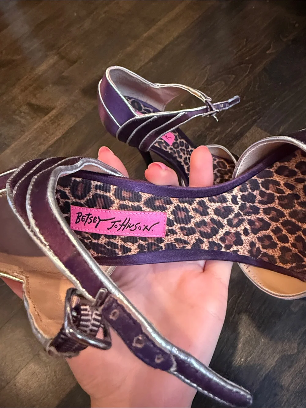 Purple Satin T-Strap High Heels by